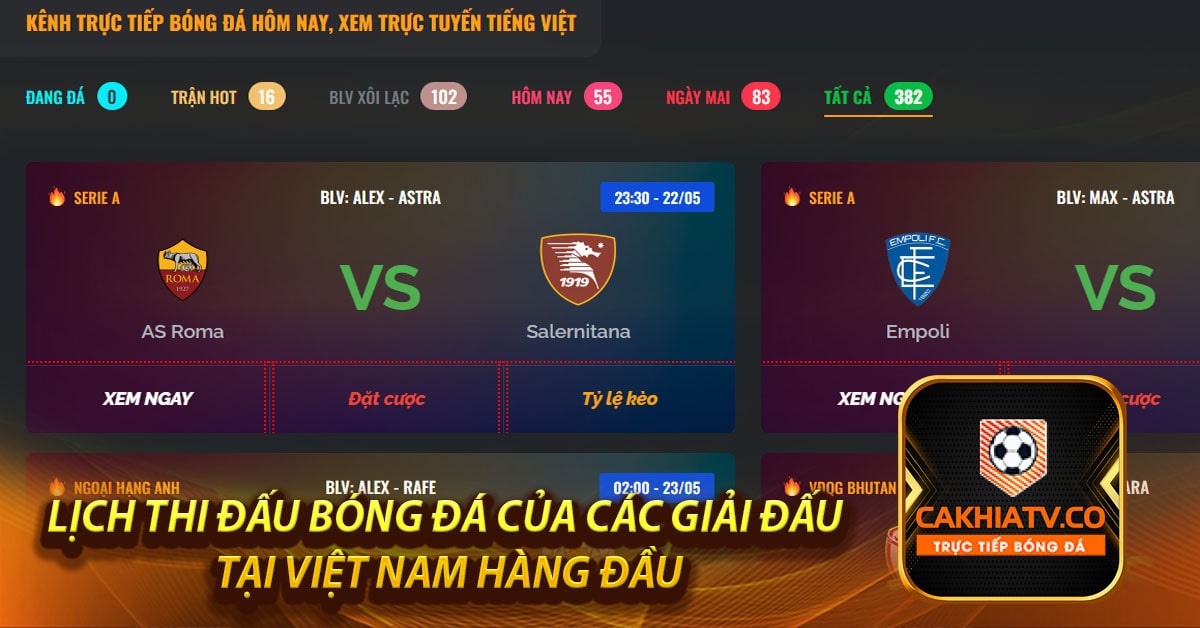 Lịch thi đấu bóng đá của các giải đấu tại Việt Nam hàng đầu